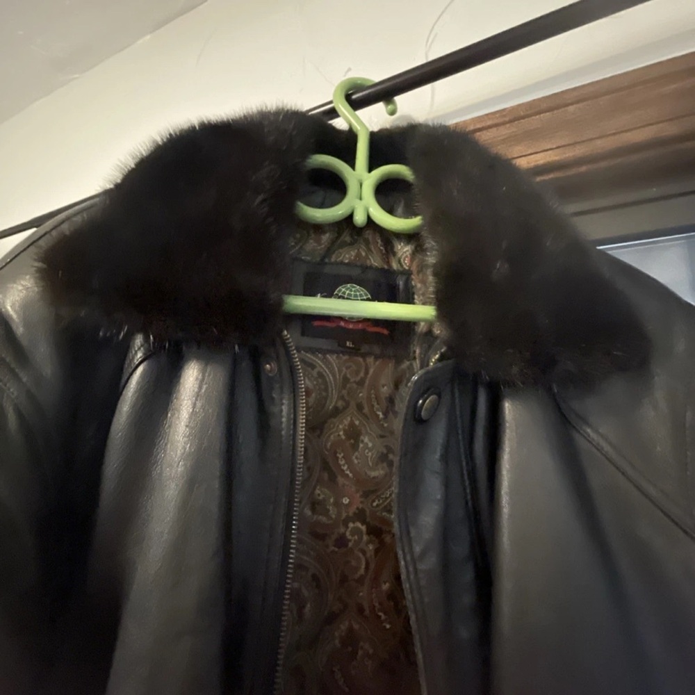 Black Leather Jacket with Fur Collar